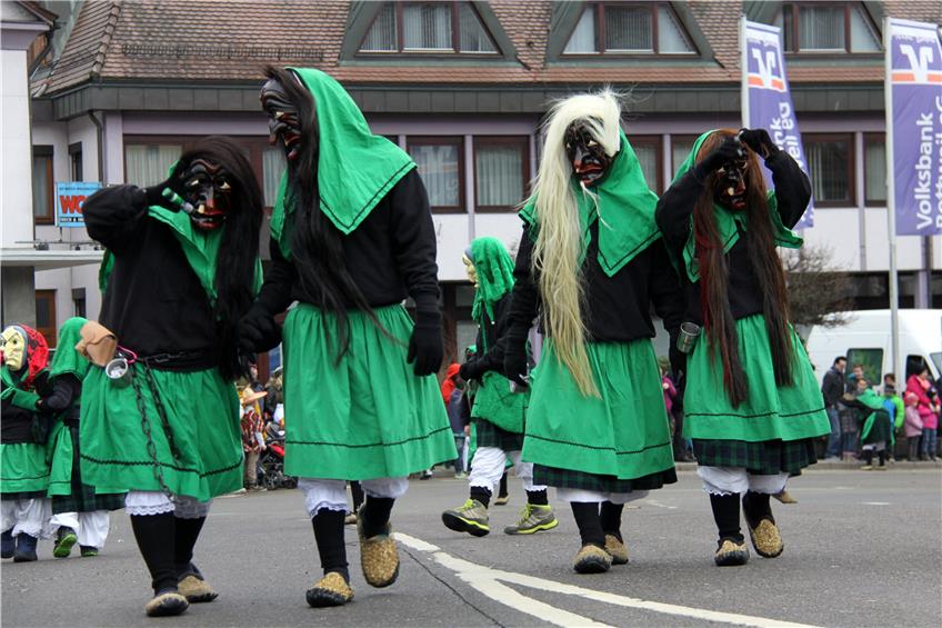 Die Herderer Hexen aus Bösingen kamen in Grün und mit grünem Rauch.