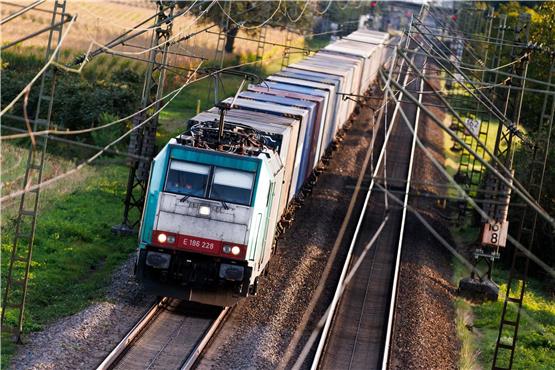 Ein Güterzug fährt über die Rheintalstrecke. Foto: Philipp von Ditfurth/dpa/Symbolbild