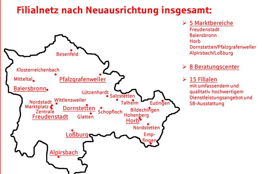 Im Überblick: So sieht das Filialnetz der Kreissparkasse Freudenstadt im Landkreis ab dem 1. September aus.Grafik: KSK