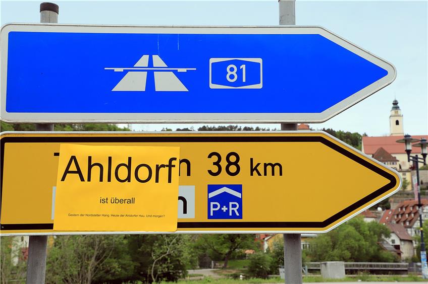 „Ahldorf ist überall“, war die zentrale Botschaft rund um Horb am 1. Mai 2018. Diese bezog sich auf das dort geplante Gewerbegebiet.