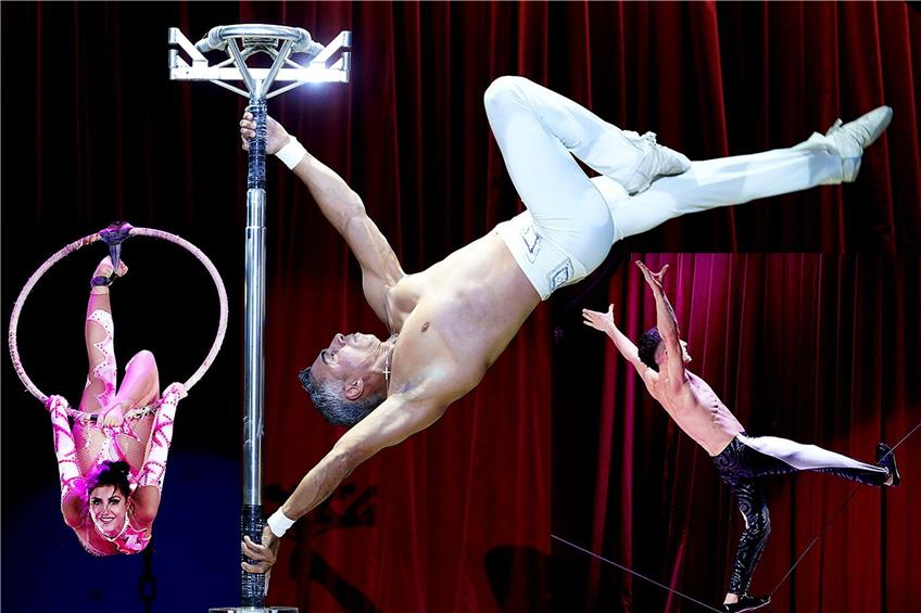 Akrobatik am Ring, an der Stange und auf dem Seil: Was schwerelos aussieht, ist aber harte Körperarbeit. Bilder: Karl-Heinz Kuball