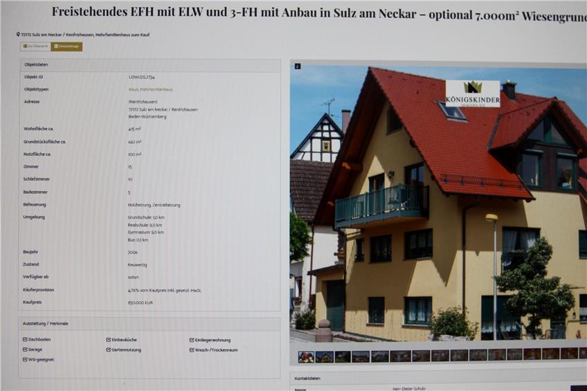 Bei der „Königskinder Immobilien GmbH“ aus Stuttgatt stehen dieImmobilien der Mühlecks zum Verkauf. Screenshot: Cristina Priotto