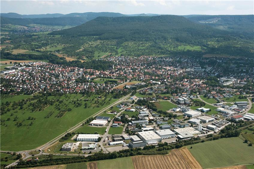 Blick auf das Gewerbegebiet Schlattwiesen: Noch nicht alle Betriebe in Mössingen sind mit schnellem Internet versorgt. Luftbild: Franke