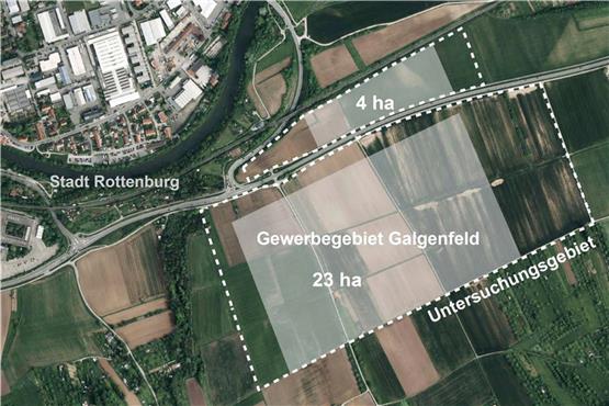 Darauf läuft es wohl hinaus: Rund 27 Hektar Gewerbefläche sollen im Gebiet Herdweg/Galgenfeld ausgewiesen werden. Grafik: Stadtverwaltung