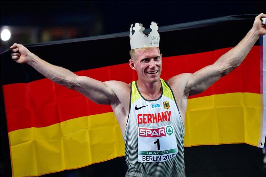 Der Jubel war riesig: Abele wurde 2018 in Berlin Europameister. ?Foto: Tobias Schwarz/afp 