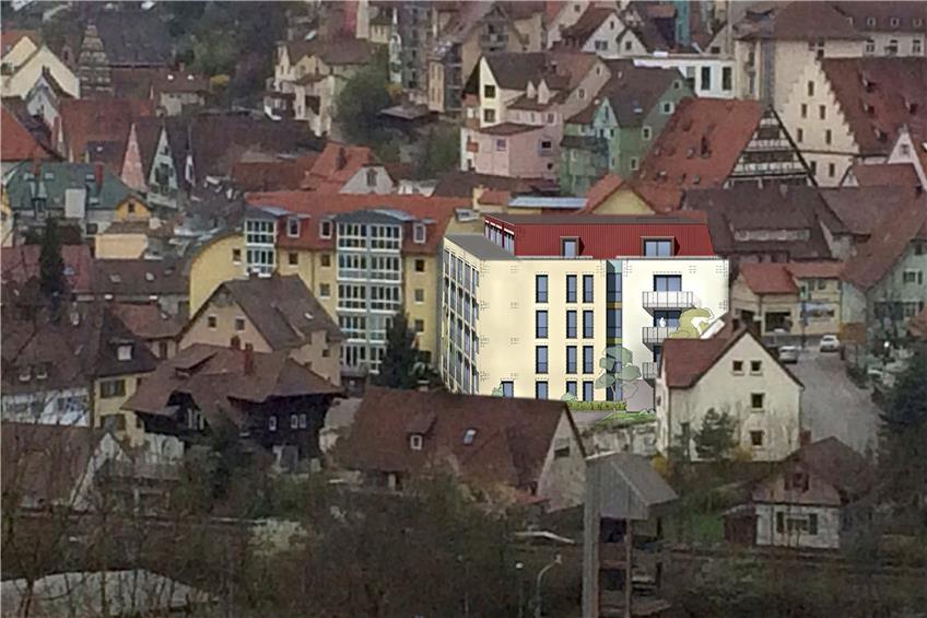 Die Animation zeigt, wie das Betreuten-Wohnen-Projekt auf dem Waldner-Areal aus Sicht der Hornaustraße das Horber Stadtbild prägen wird.