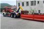 Die Feuerwehrabteilung Horb-Stadt hat mit dem Wechsellader Sandsäcke nach Mühringen gebracht. Bild: Feuerwehr Horb/Jan Straub
