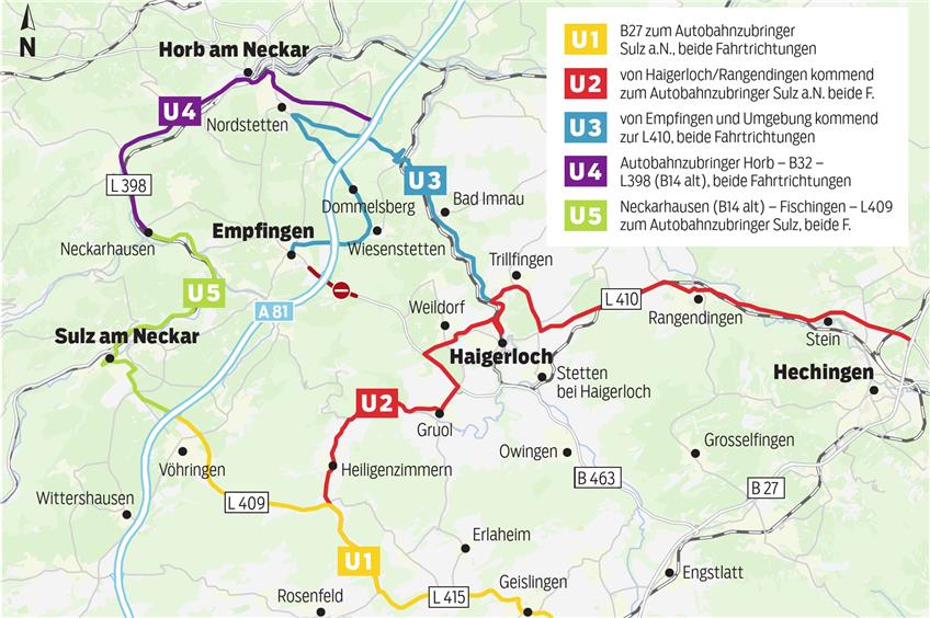 Die U3, die zwischen Mühringen und Nordstetten einen ziemlichen Haken beschreibt, ist und war an einigen Stellen falsch beschildert. Dies betrifft vor allem jene, die direkt nach Empfingen wollen.