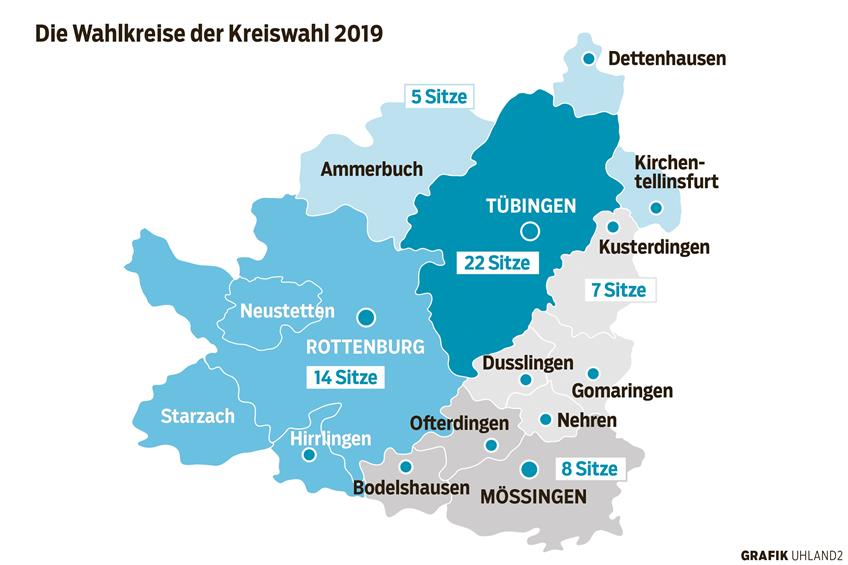 Die Wahlkreise der Kreistagswahl 2019. Grafik: Uhland 2