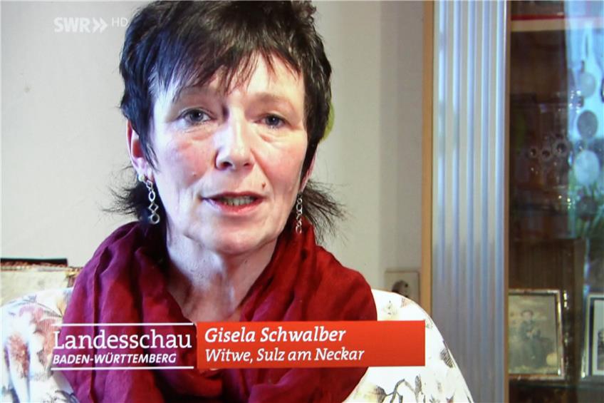 Gisela Schwalber schilderte in der „Landesschau Baden-Württemberg“ im SWR-Fernsehen finanzielle Probleme vieler Witfrauen. Bilder: Priotto