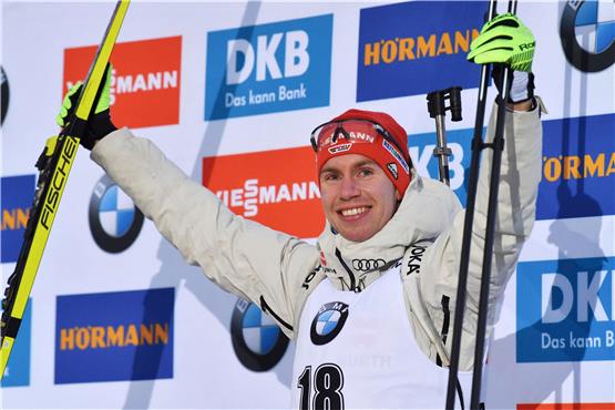 Johannes Kühn überrascht in Oberhof mit Platz drei. Foto: Martin Schutt/dpa