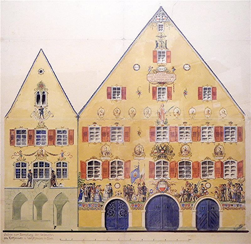 Kolorierter Entwurf für die Bemalung des Horber Wacht- und Rathauses, angefertig...