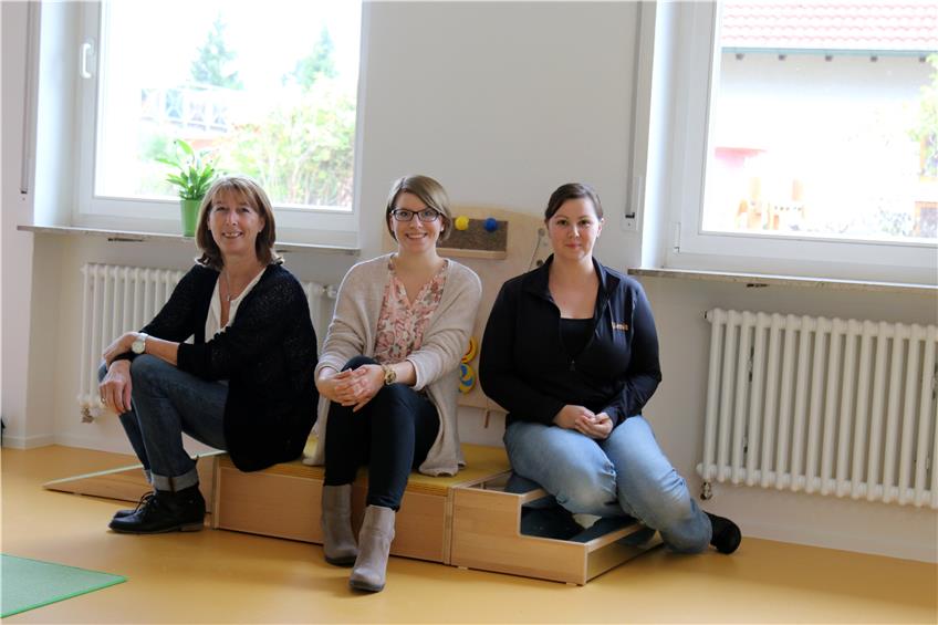 Michaela Kindler, Lara Radtke und Silke Straub (von links)sind das Erzieherinnen-Team in der neuen Krippe in Ergenzingen. Bild: Bernhard