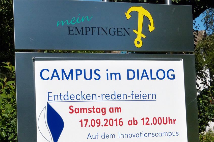 Mit diesem Schild an Ortseingängen wirbt der Innovationscampus für seinen „Tag der offenen Tür“ mit der Eröffnung der Preußenstraße. Bild: sei