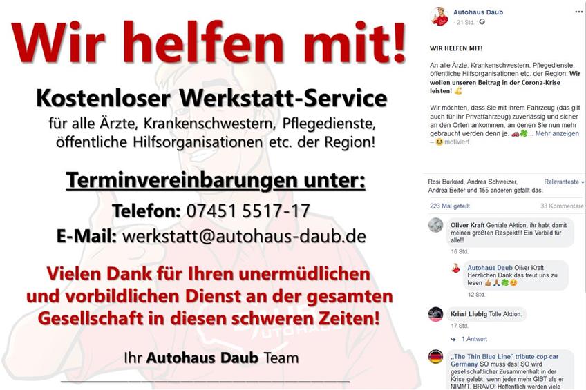Mit dieser Grafik macht aus Horber Autohaus Daub bei Facebook auf sein besonderes Angebot aufmerksam. Screenshot: Manuel Fuchs