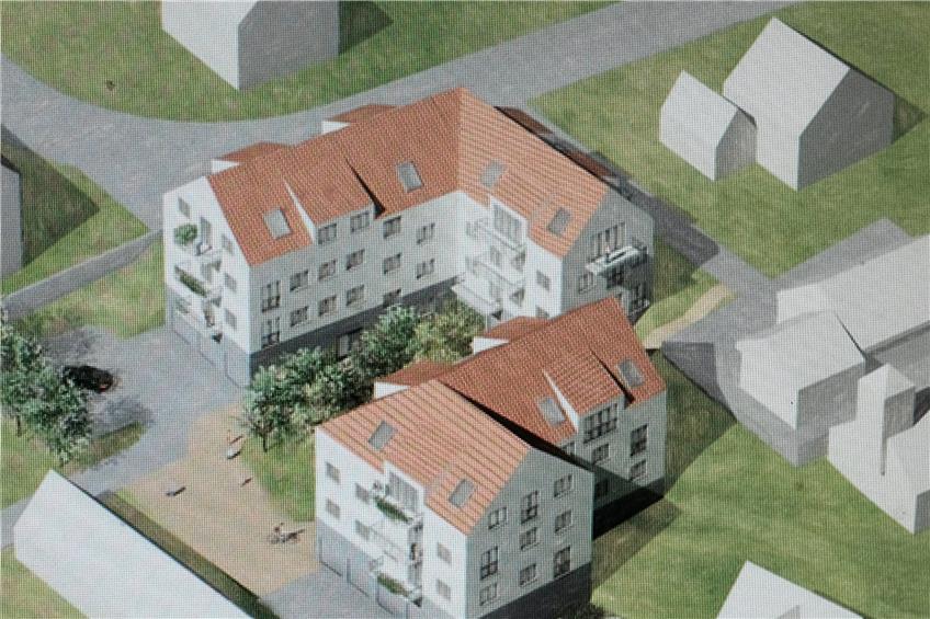 Neun Wohnungen im vorderen und zwölf Wohnungen im hinteren Gebäude sehen die Pläne von Hansjörg und Georg Bosch für zwei Mehrfamilien-Häuser auf dem Renfrizhauser „Bosch-Areal“ vor. Grafik: Bosch