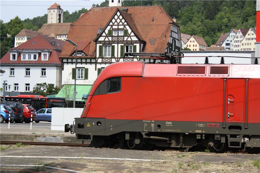 Zug fährt in den Horber Bahnhof ein. Bild: Manuel Fuchs